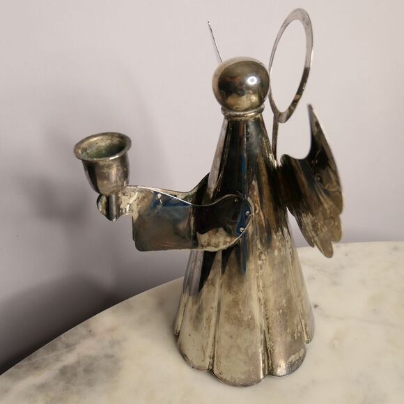 Vintage silverplated angel candleholder minimalist with halo - retro - Picture 4 of 4